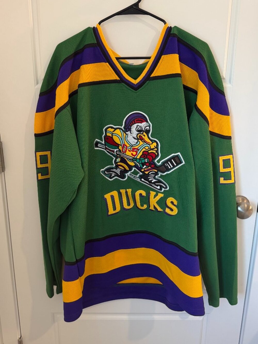 Custom Anaheim Ducks Mighty Ducks Banks #99 Hockey Jersey Green Purple Yellow